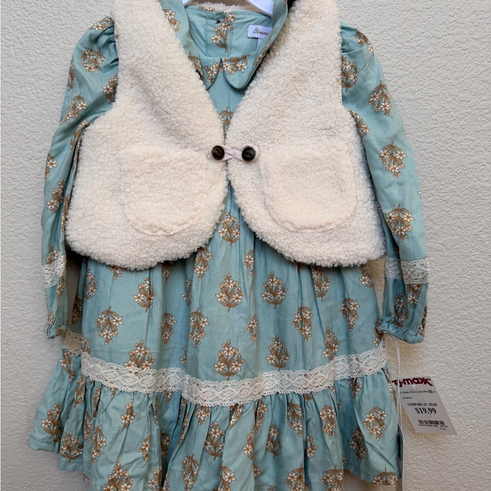 Floral Dress with Cream Vest